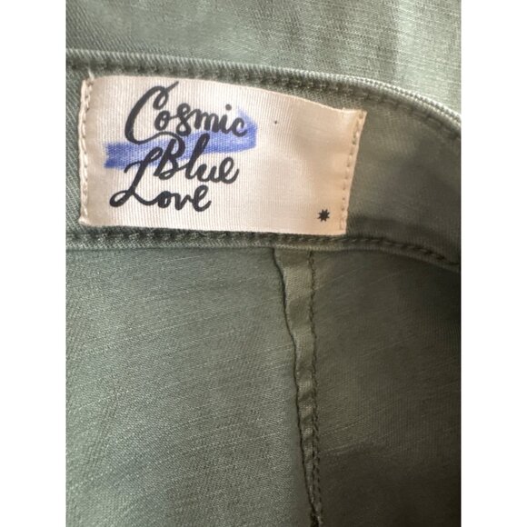 Cosmic Blue Love cropped denim stretch pants women's Size 33 command green new - Picture 5 of 6